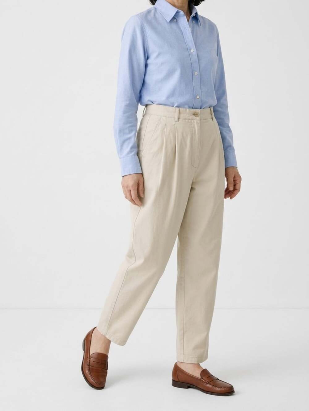 Vintage LL Bean Pleated Chino Pants Womens 14 M Khaki Cotton Waist Tapered 90s
